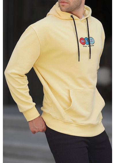 Madmext Sarı Kapüşonlu Nakışlı Erkek Sweatshirt 6145-sarı Sarı