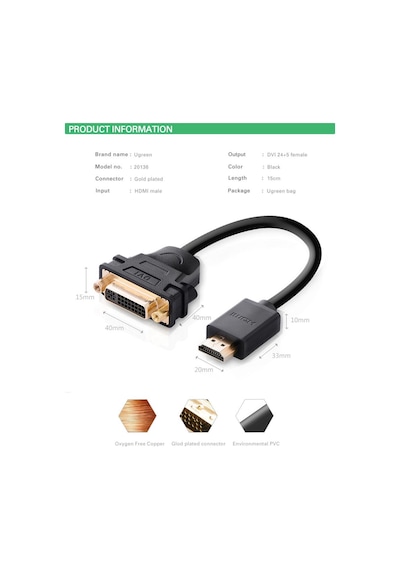 Ugreen Hdmi To Dvi 24+5 Dönüştürücü Kablo