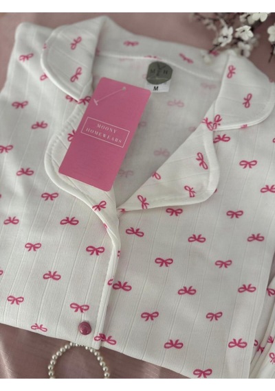Mh Moony Homewears Girly Kışlık Termal Merlin Kumaş Pijama Takımı Pembe Ve Krem