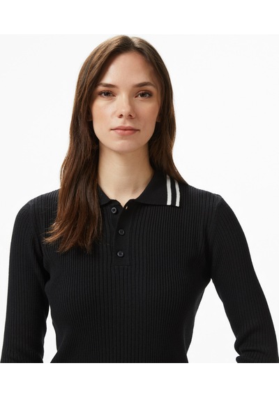 Nautica Kadın Siyah Classic Fit Uzun Kollu Polo Yaka T-shirtdüz57k113t