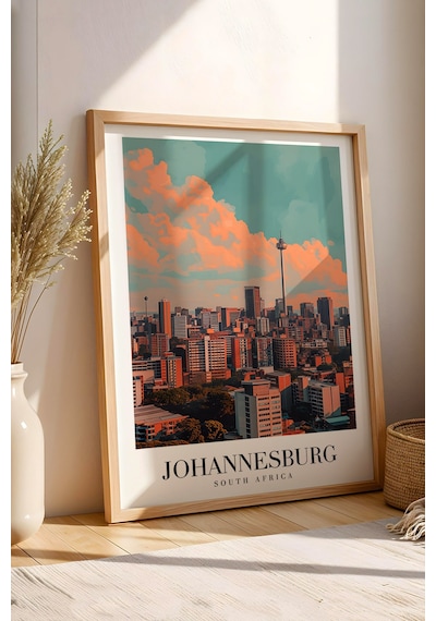 Johannesburg South Africa Vintage Seyahat Posteri Çerçeveli Tablo - Premium City Elit Duvar Dekoru Kayın Johannesburg South Africa Vintage Seyahat Posteri Çerçeveli Tablo - Premium City Elit Duvar Dekoru Kayın