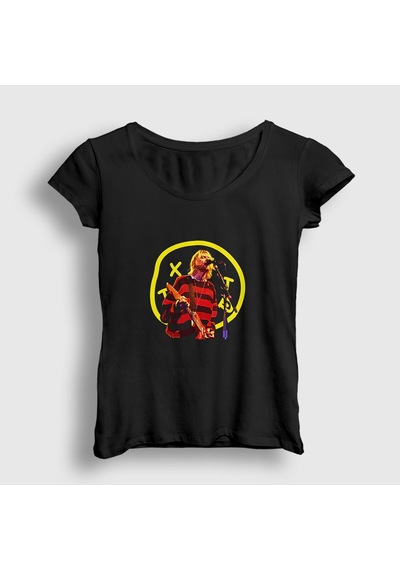 Presmono Kadın Logo Nirvana Kurt Cobain T-shirt Siyah