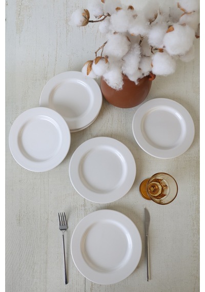 Keramika Beyaz Assos Pasta Tabağı 22 Cm 6 Adet 006 Beyaz