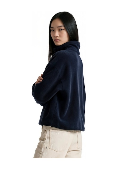 Hiccup Busem Kadın Yarım Fermuarlı Kısa Sweatshirt Lacivert