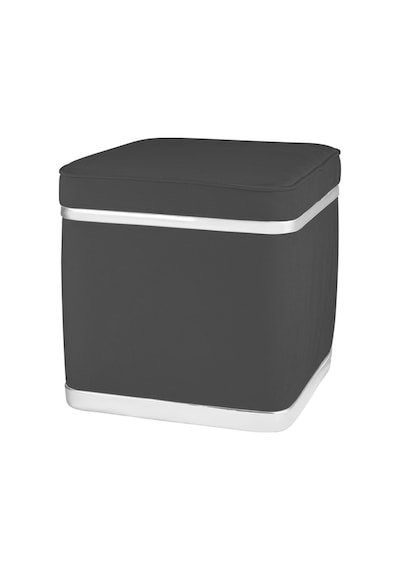 Zengo Silver Twin Line Kare Puf -antrasit Kumaş, Dekoratif Makyaj Masası Pufu-modern Style