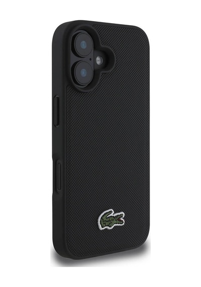 Apple Uyumlu iPhone 16 Kılıf Lacoste Lisanslı Pu Pike Desen Arka İkonik Timsah Dokuma Logolu Siyah