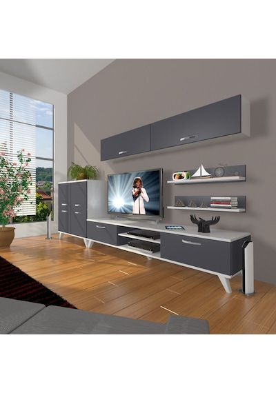 Decoraktiv Eko 6y Mdf Dvd Retro Tv Ünitesi Tv Sehpası Beyaz - Antrasit