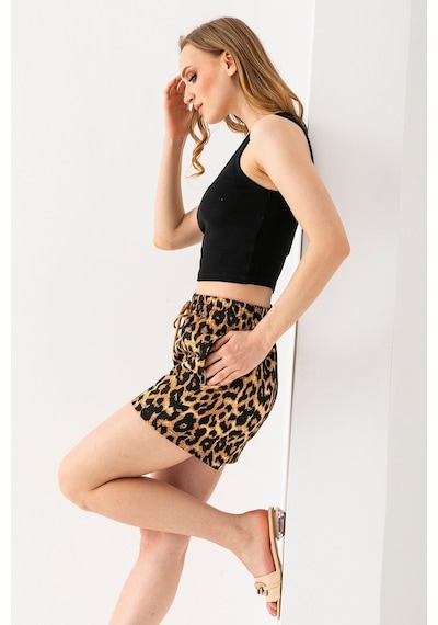 Giysa Kadın Beli Ayarlanabilir Çift Cepli Desenli Şort Leopar - 10047 Leopar