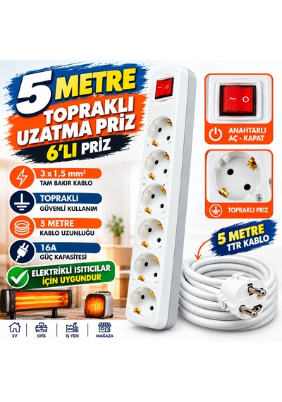 5 Metre 6'lı Topraklı Anahtarlı Uzatma Priz 3x1,5 Mm² Tam Bakır Ttr Kablo 16a Aç Kapat Düğmeli Çoklu Priz 1 5 Metre 6'lı Topraklı Anahtarlı Uzatma Priz 3x1,5 Mm² Tam Bakır Ttr Kablo 16a Aç Kapat Düğmeli Çoklu Priz 5 M 5 Metre 6'lı Topraklı Anahtarlı Uzatma Priz 3x1,5 Mm² Tam Bakır Ttr Kablo 16a Aç Kapat Düğmeli Çoklu Priz 1 5 Metre 6'lı Topraklı Anahtarlı Uzatma Priz 3x1,5 Mm² Tam Bakır Ttr Kablo 16a Aç Kapat Düğmeli Çoklu Priz 5 M
