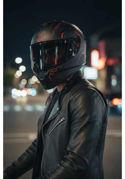 Gıvı 50.x Arachno Mat / 1 Renkli 1 Şeffaf Vizörlü Motosiklet Kask Siyah Vizör + Şeffaf