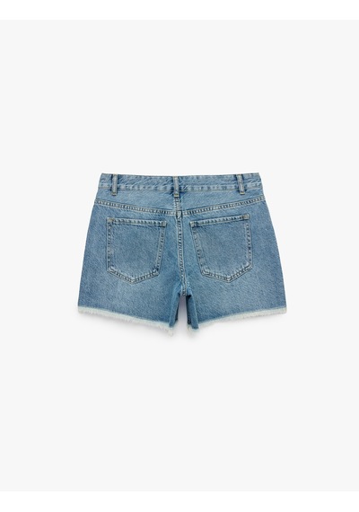 Koton Pamuklu Yüksek Bel Taş Detaylı Mini Denim Şort Orta İndigo 6sal40246md