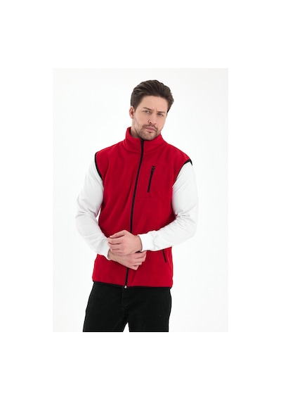 Monox Erkek Tam Fermuarlı Spor Polar Yelek Kırmızı