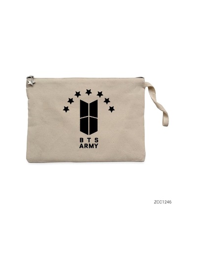 Bts 7 Yıldız Logo Krem Clutch Astarlı Cüzdan / El Çantası