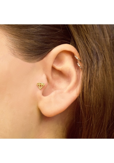 Elmas Modelli Altın Tragus Küpe