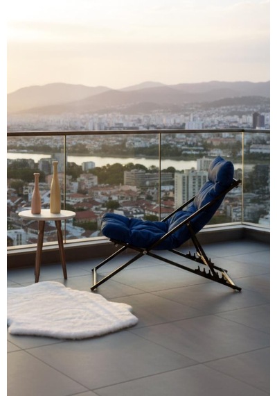 Napper Katlanabilir Mavi Şezlong - Su Geçirmez Kumaş, Metal İskelet, Balkon Ve Bahçe Sandalyesi Mavi