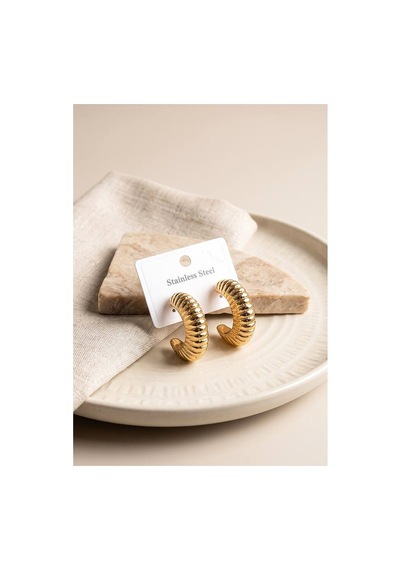 316l Çelik Gold Renk Bombeli Kroasan Model Küpe Tj-bkp12047 Evimdeyokyok