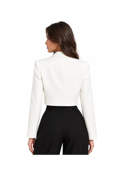 Lafela Kruvaze Kapama Yapılı Crop Blazer Beyaz