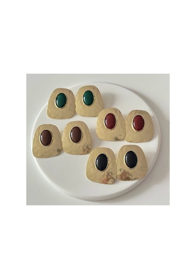 Lunarie Koyu Bordo Taşlı Çelik Gold Plakalı Küpe Kararmaz Vintage Altın