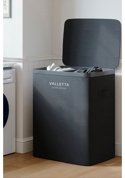 Paloma 100l Çift Yıkanabilir Bölmeli Katlanabilir Kumaş Kirli Çamaşır Sepeti Ink Black Xl