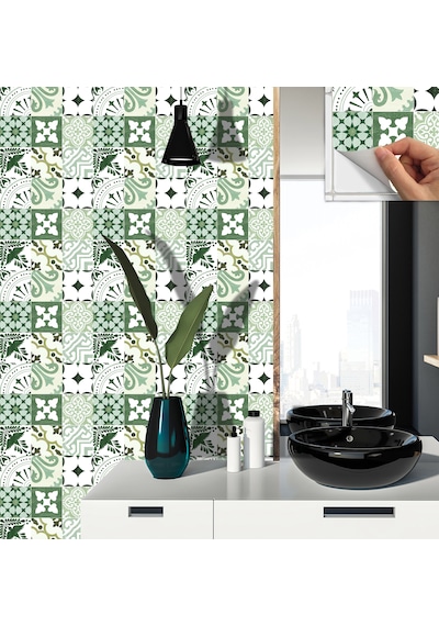 Tink Kendinden Yapışkanlı Karma Yeşil Londra Desenli Pvc Karo 30x30