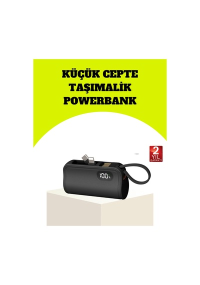 Dahili Type-c Konektörlü Mini 2000mah Powerbank Siyah