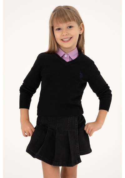U.S. Polo Assn. Kız Çocuk Siyah V Yaka Basic Kazak 50294198-VR046
