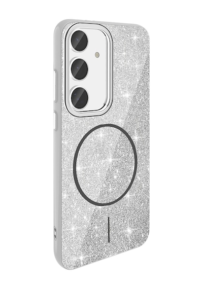 Galaxy Uyumlu S23 Fe Kılıf Magsafe Şarj Özellikli Parlayan Simli Uzrm Okso Kapak - Beyaz Beyaz