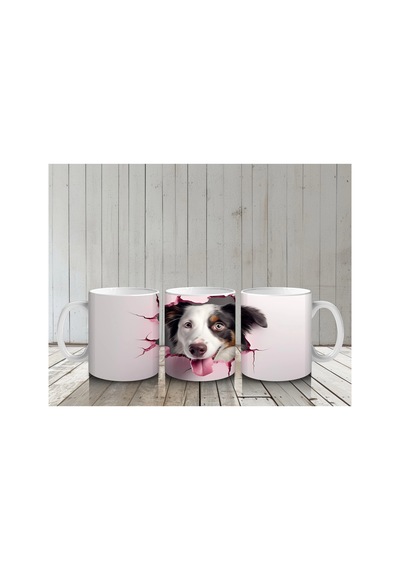 Çatlak Duvardan Bakan Siyah Beyaz Köpek Baskılı Kahve Kupası Çok Renkli