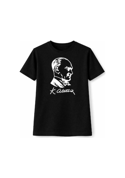 Erkek Çocuk Atatürk Baskılı Tişört Kısa Kollu Bisiklet Yaka T-shirt - Siyah Çok Renkli