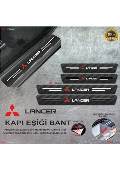 Mıtsubıshı Lancer Logolu Karbon Kapı Eşiği Koruyucu Suni Deri 4'lü Set