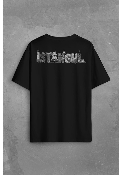 Tarihi İstanbul Silüet Tasarım Osmanlı Sırt Ön Baskılı Oversize Tişört Unisex T-shirt 001