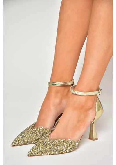 Fox Shoes U614633414 Altın Sim Kalın Topuklu Abiye Ayakkabı Altın