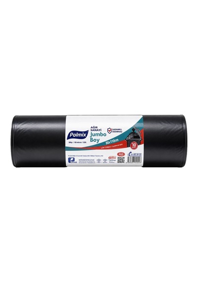Polmix Ağır Hizmet Jumbo Boy Çöp Poşeti 80x110 Cm 800 Gr 10 Adet Siyah Tarı