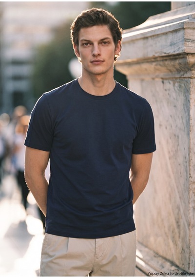 Ramsey Lacivert Düz Bisiklet Yaka T-shirt lacivert navy Blue