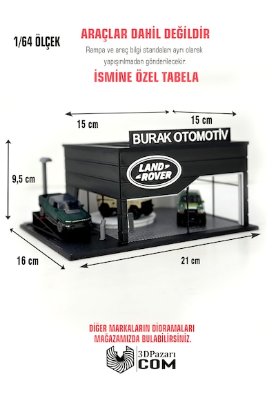 1/64 Ölçekli Land Rover Diorama Tasarımlı Araç Sergileme Garajı 3d Baskı