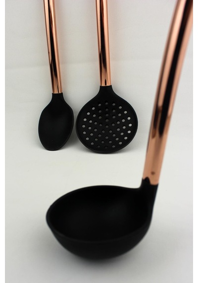 3 lü Silikon Servis Takımı Rose Gold Çelik Sap