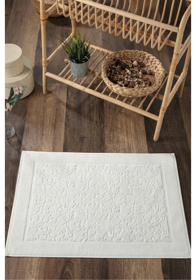 Damask Desenli Ayak Havlusu 1 Adet - 60x100 Cm Yumuşak & Kalın - %100 Pamuk Ekru Ekru