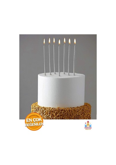 Şık Gümüş Pasta Mumları: Metalik Renkli 20 Cm Altlıkla 6'lı Set Tüm Yaşlar