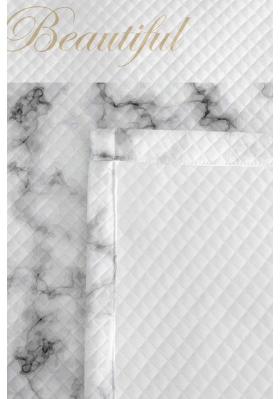 Modern Mermer Mint Genç Odası Tek Kişilik Pike Takımı - Gri Beyaz 160x220 Cm Kapitone Yatak Örtüsü Kadife Yosun Baharı