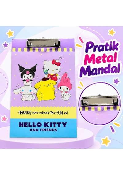 Bakgelal Hello Kitty Ve Arkadaşları Desenli Sekreterlik - Kuromi & Cinnamoroll Temalı Kıskaçlı A4 Evrak Dosyası / Panosu - 9058971616356