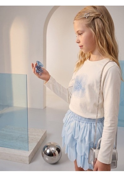 Zekids Kız Çocuk Mavi Çiçek Yaprak Detaylı Tasarım Şort Etek-17452