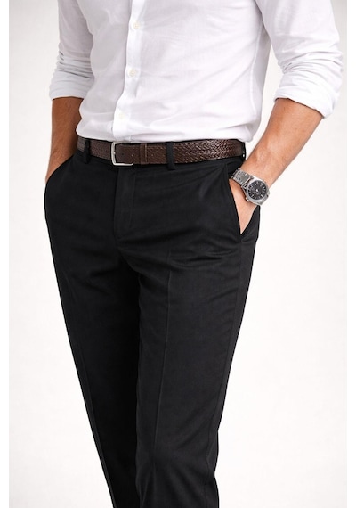 Classics Men Caserta Regular Fit Erkek Armürlü Keten Pantolon - 7635 Siyah