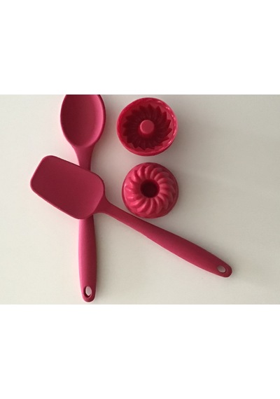 Pink Rose Bybirgül Silikon Spatula & Kaşık & Muffin Kalıbı Kırmızı