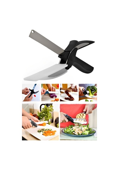 Pratik Düz Kesim Panolu Mutfak Makası Salata Sebze Et Kesme Tahtalı Makaslı Bıçak Clever Cutter