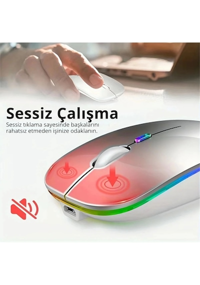 Shopy Tech Çift Mod Kablosuz Mouse Bluetooth 5.2 + 2.4g Şarjlı Sessiz Tıklama Rgb Işıklı 500 Mah Gü Diğer