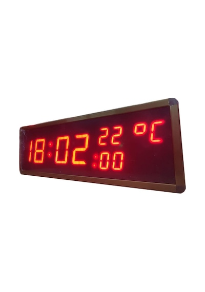 Displayli Saniyeli Dijital Saat Ve Derece Kasa: 17x50 Cm - Kırmızı