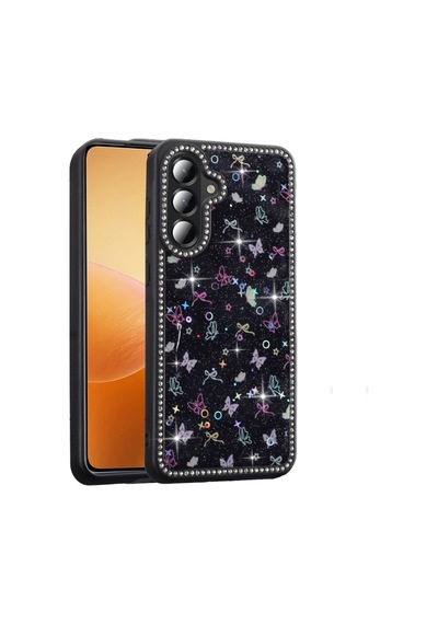 Samsung Uyumlu Galaxy A36 Kılıf Taşlı Ve Sim Süsleme Tasarımlı Azra Premium Sert Silikon Kapak Siyah