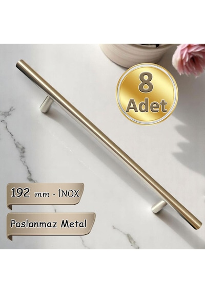 8 Adet Boy Kulp İnox 192 Mm Kulp Mobilya Mutfak Dolabı Çekmece Dolap Kapak Kulpu Kulbu Metal Kulpları Bej