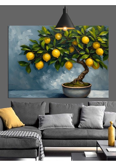 Limon Ağacı Küçük Bonsai Dekoratif Kanvas - Mdf Ahşap Tablo