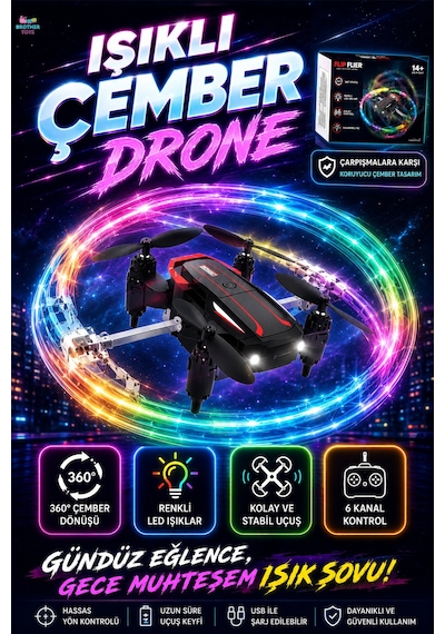 Uzaktan Kumandalı Çember Drone Havada Işık Topuna Dönüşen Dron Siyah Renk Siyah